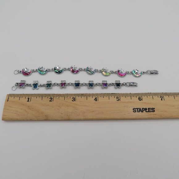 Bracelet Bundle Silver Tone Bracelets with Moons Stars Teddy Bears - Picture 7 of 7